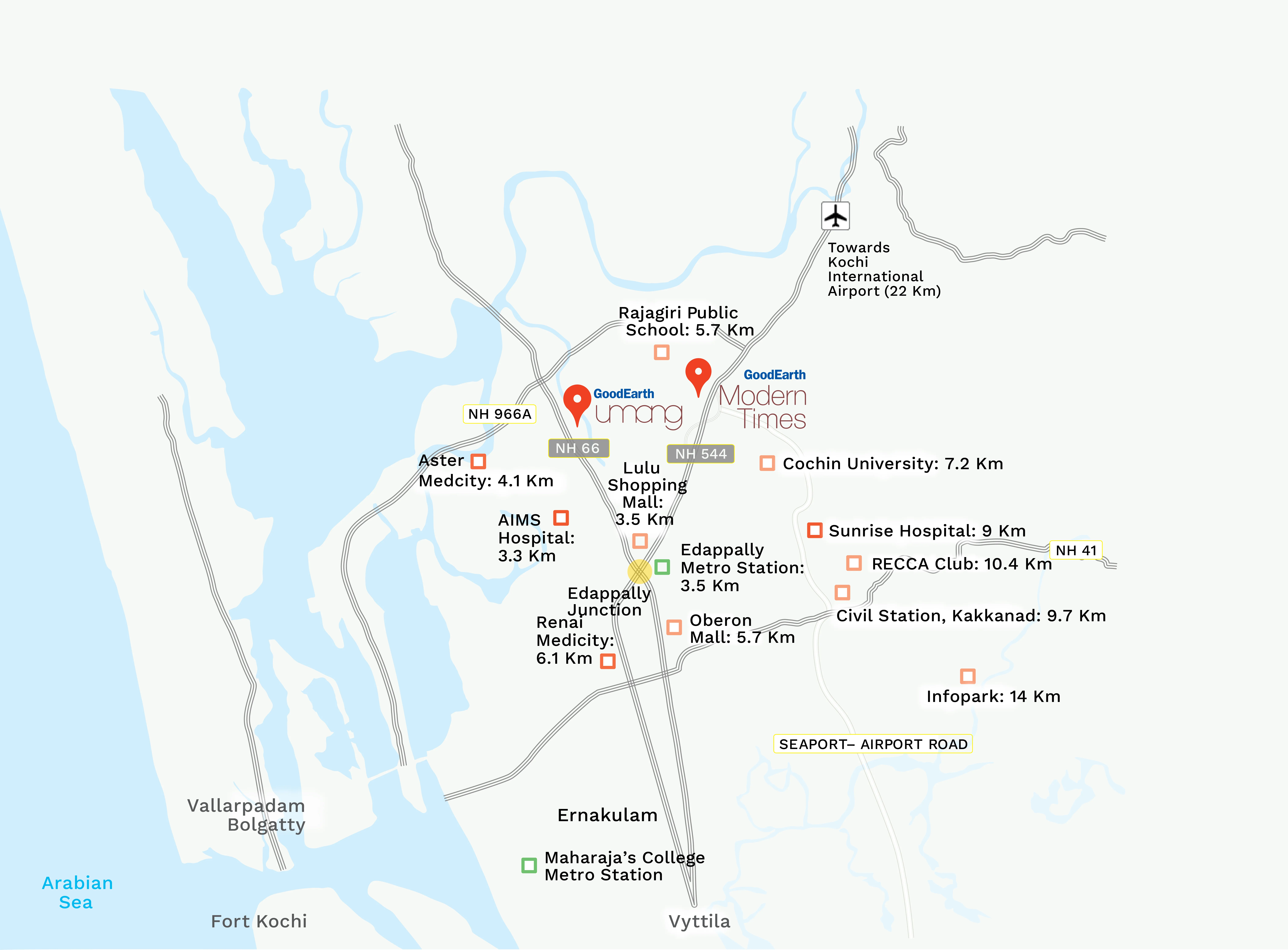 Good Earth Umang location map — Edappally, Kochi